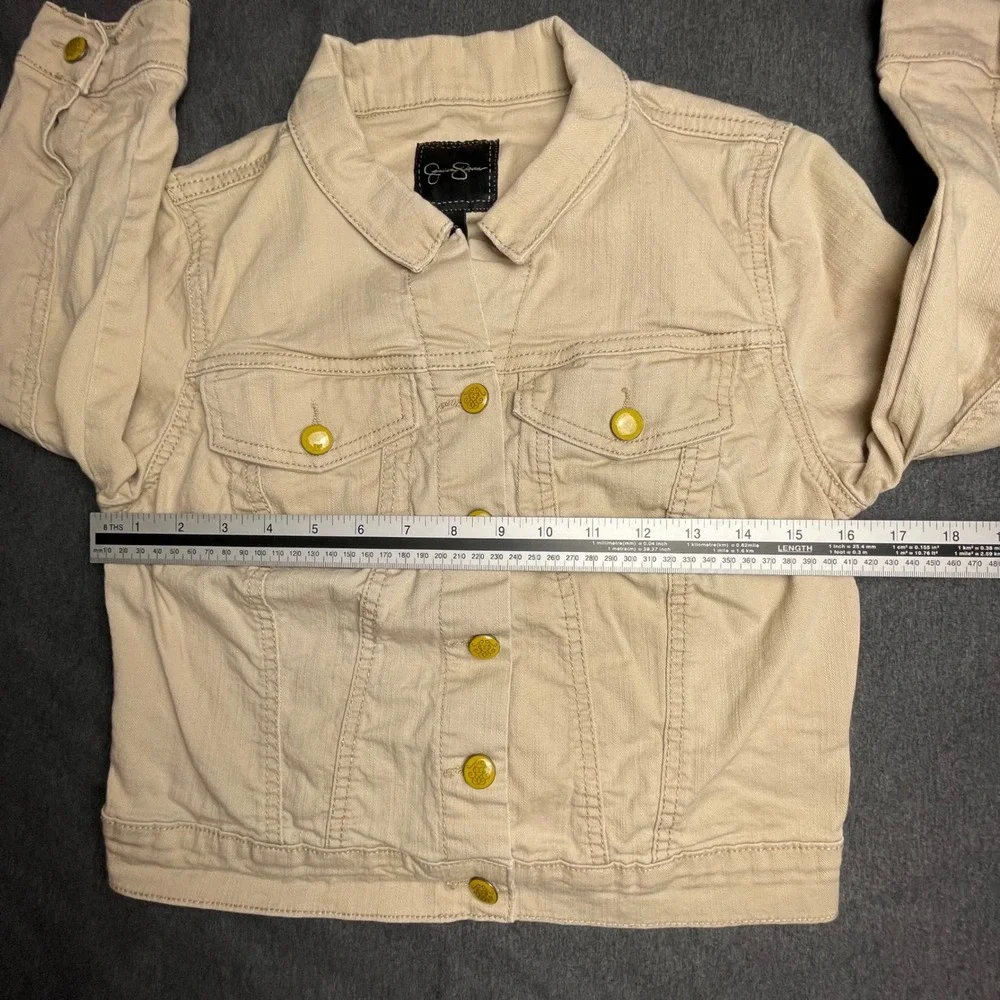 Jessica Simpson Denim Jacket Girls Size Small Tan Khaki Button‎ Front Trucker